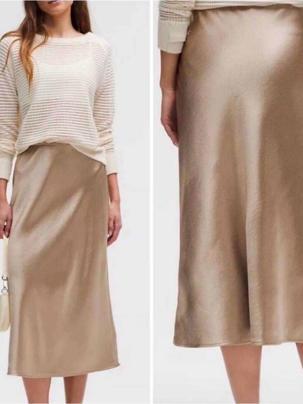 Lululemon NWT size XS Satin Bias Midi Skirt in shimmery gold